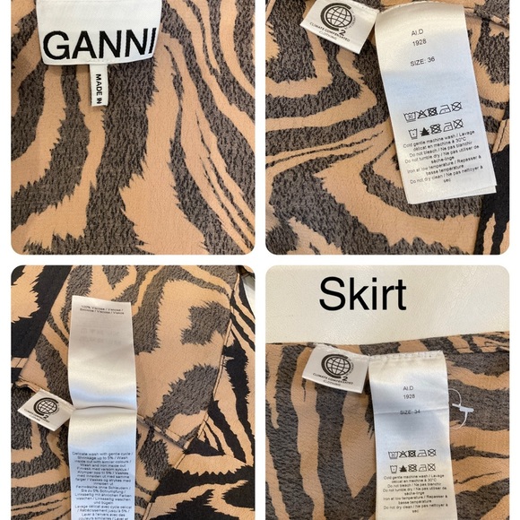 Ganni animal Print Skirt Sets Top Surplice Neck Buttoned Front Skirt Sz 6 and 4 - Picture 16 of 16